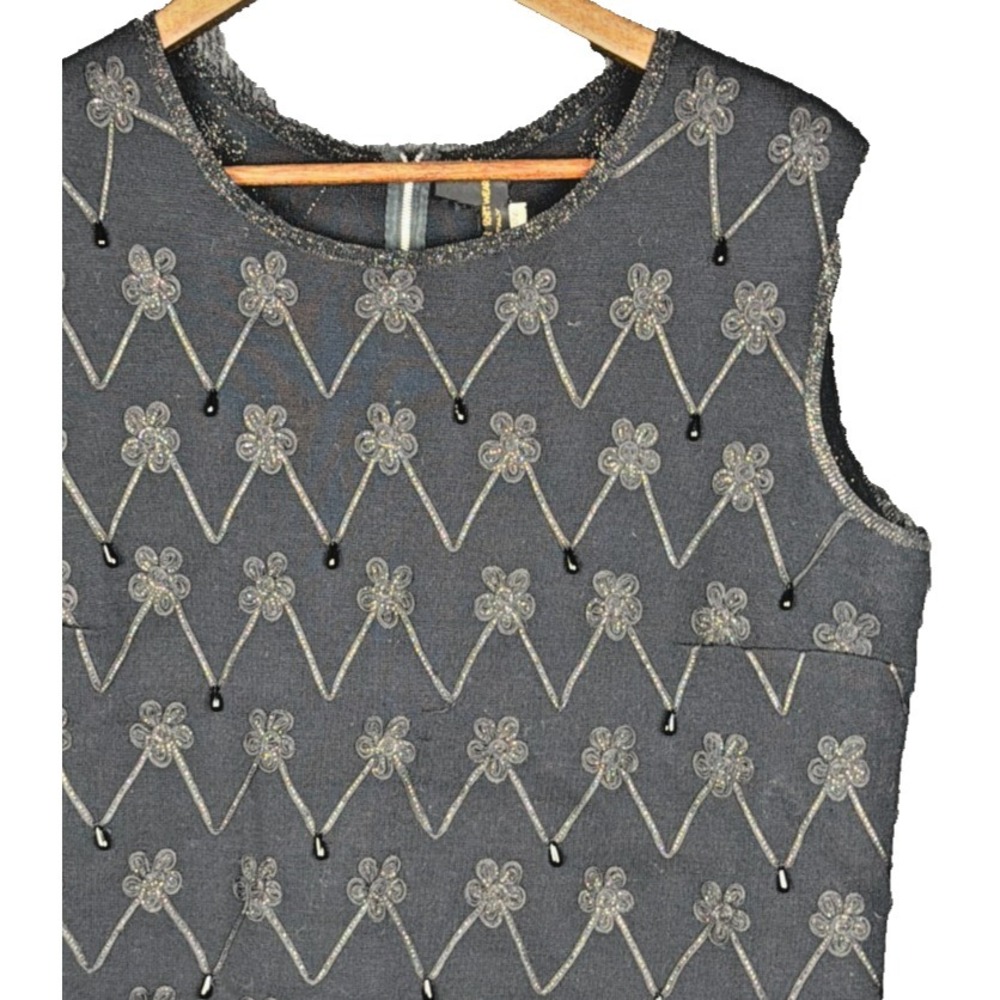 Exclusive Italian Knitwear Wool Vintage Sleeveless Top Vest Beaded Black M‎